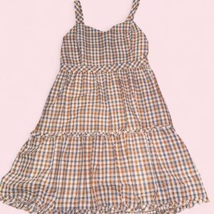 Madewell Gingham Tank Top Tiered Dress in Brown and Blue